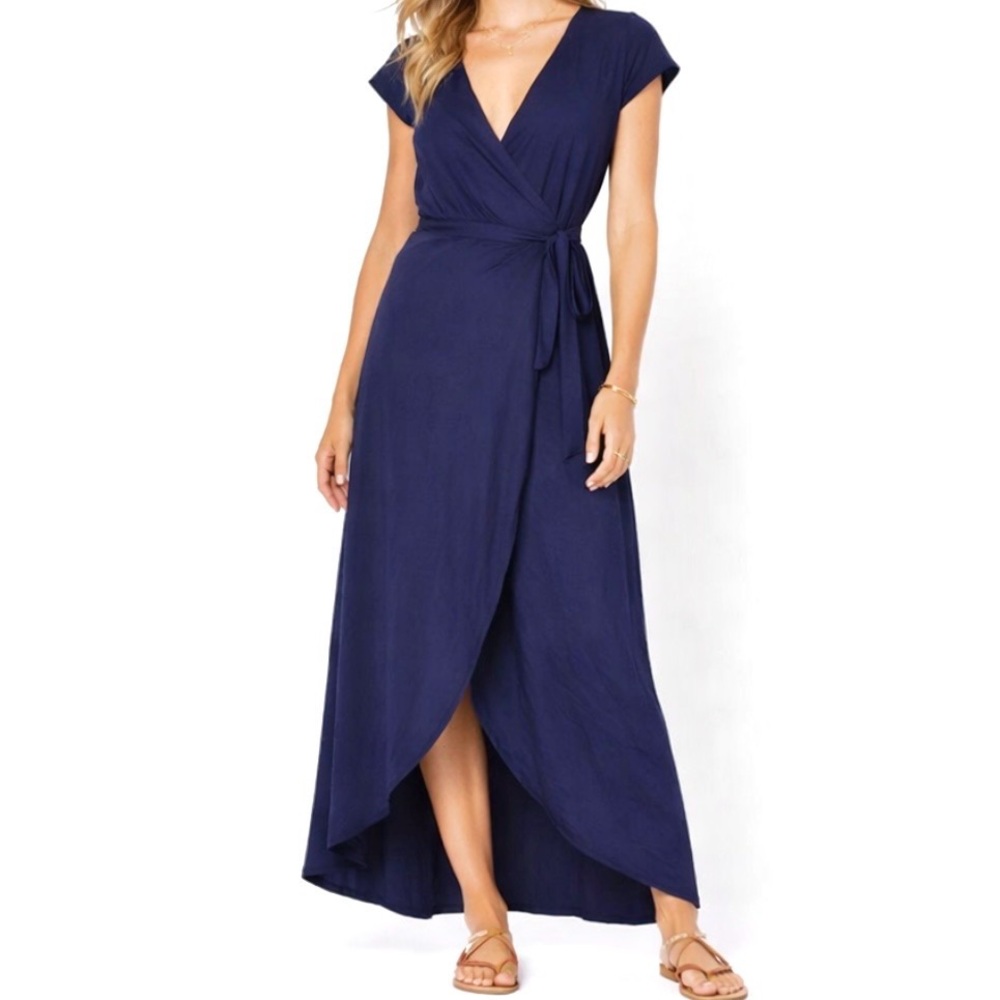 L*SPACE Goa Wrap Maxi Dress Midnight Blue Euro Summer Coastal Boho Resort Size S